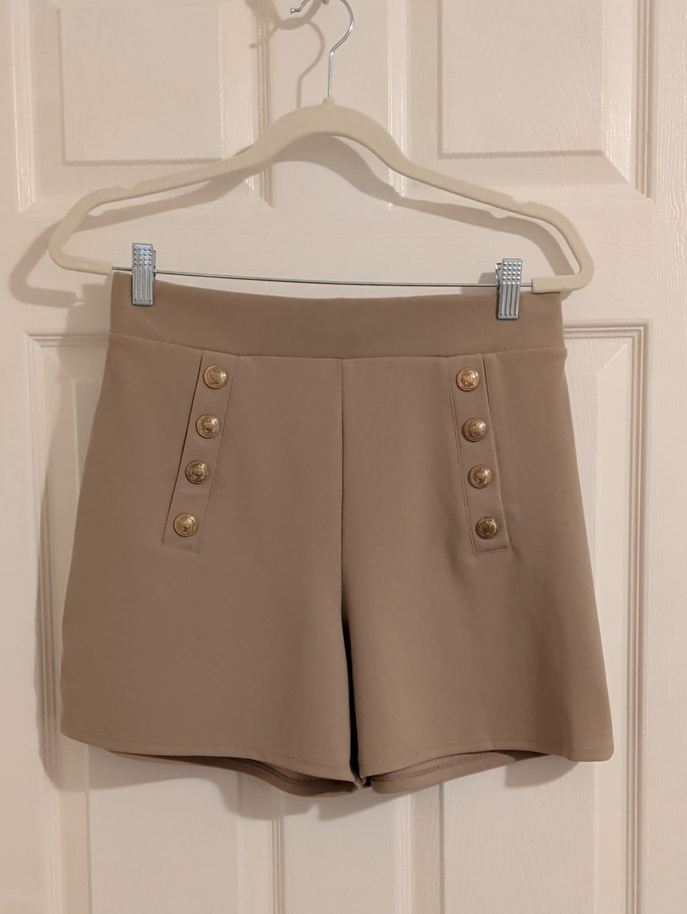 H&M Taupe High-Waist Shorts with Gold Buttons